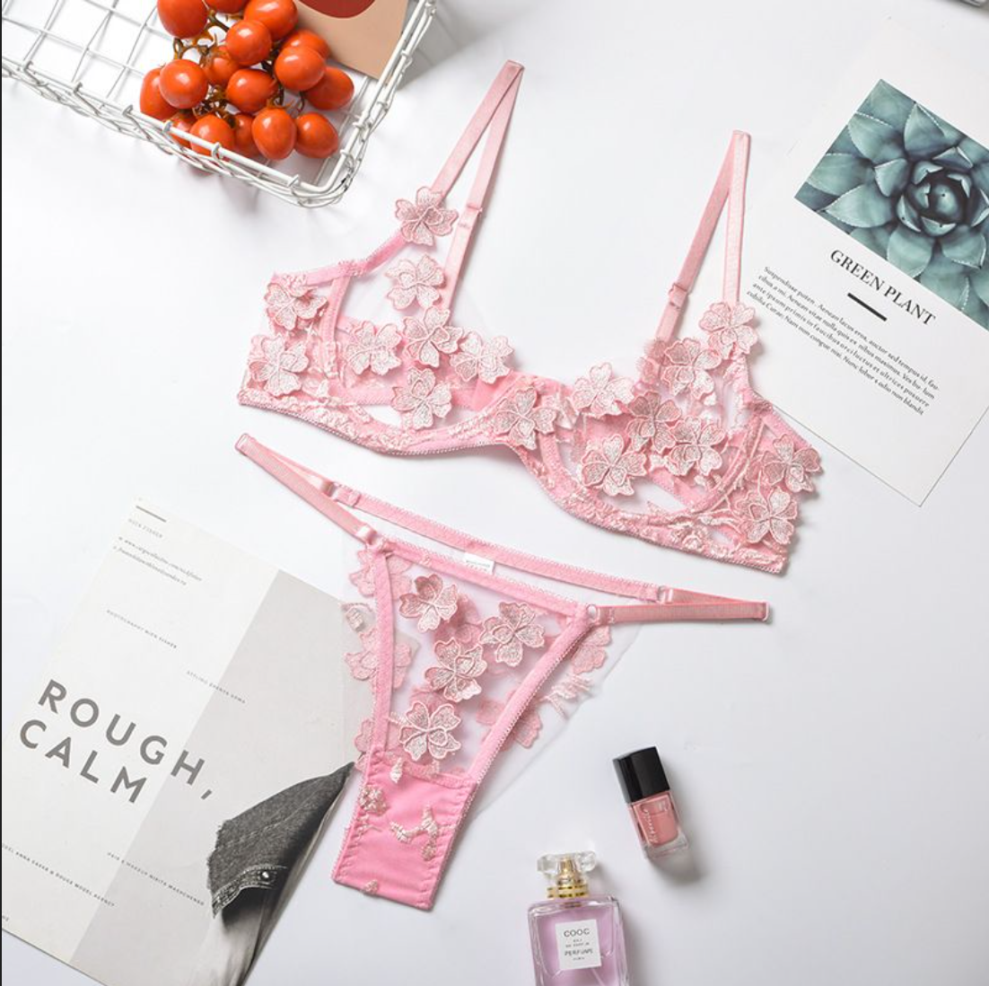 Pink Butterfly Floral Lingerie